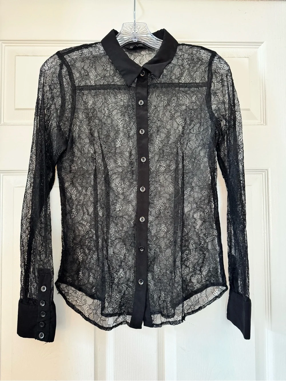Max & Mia Black Sheer Lace Button Down Blouse Size S